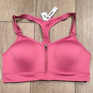 VS PINK Front Zip Sports Bra Medium – Rose Pink Racerback